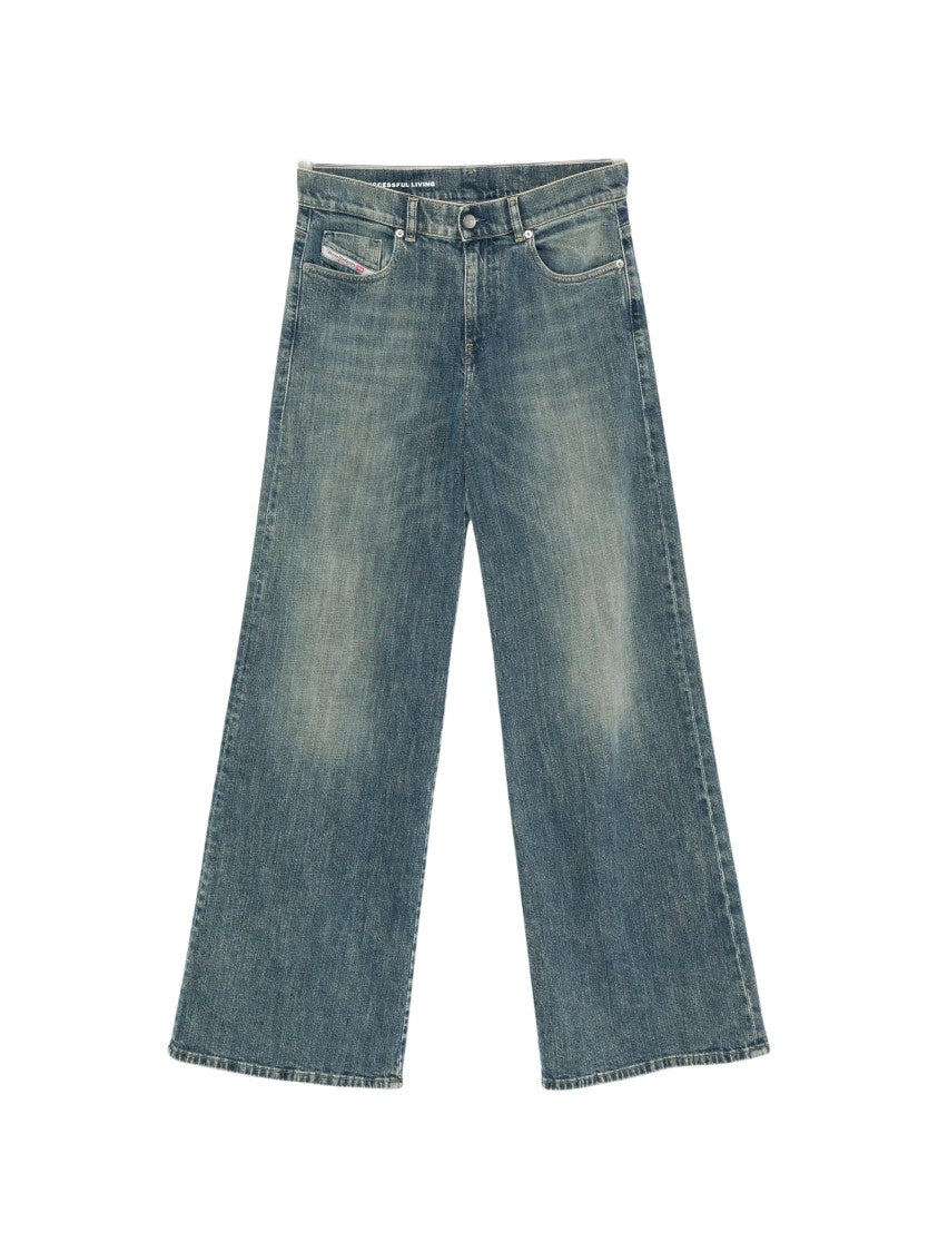 Diesel Blue 1978 D-Akemi L.32 Faded Wide-Leg Cotton Jeans