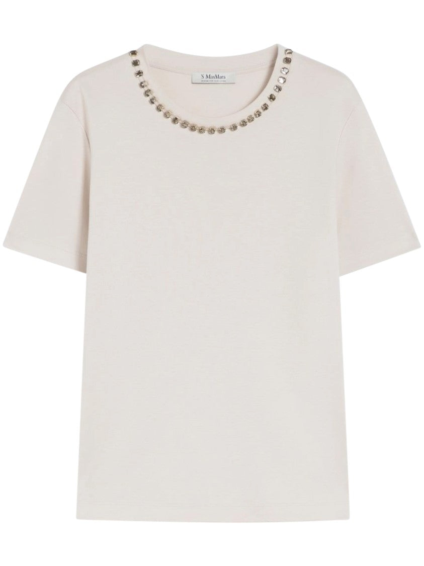 Max Mara Short-Sleeved T-Shirt With Metallic Embellished Neckline