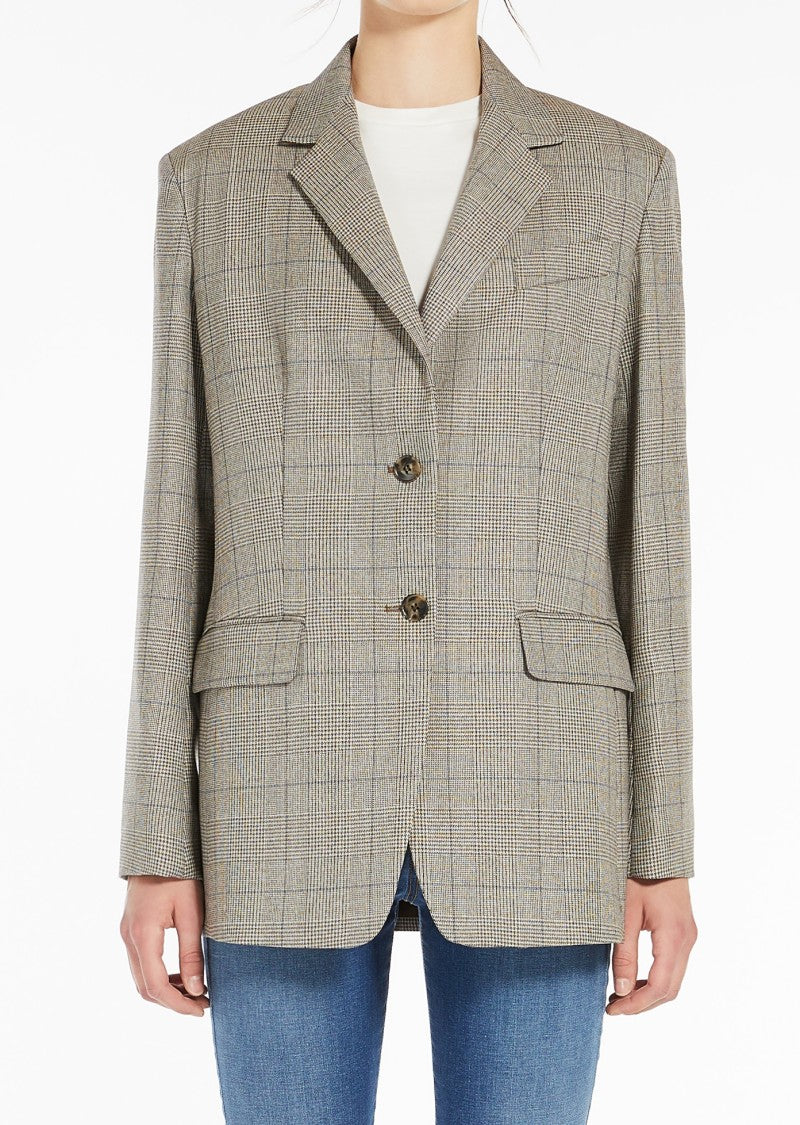 Max Mara Classic Tailored Plaid Blazer With Notched Lapel