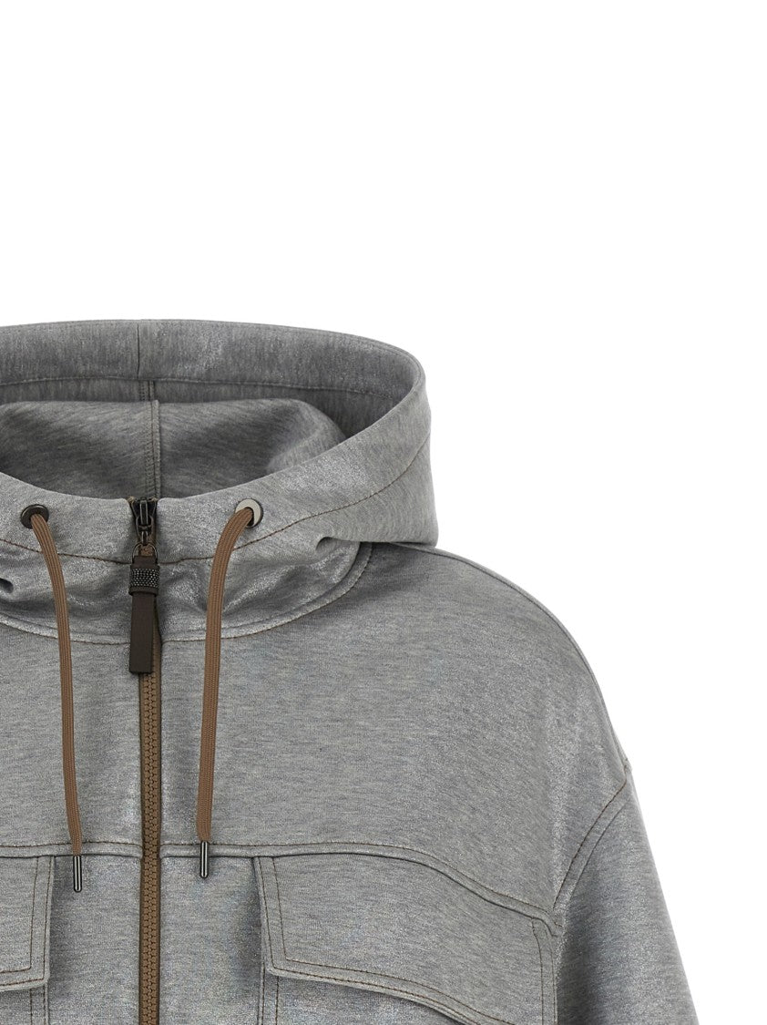 Brunello Cucinelli 'Shiny Zipper Pull' Hooded Bomber Jacket