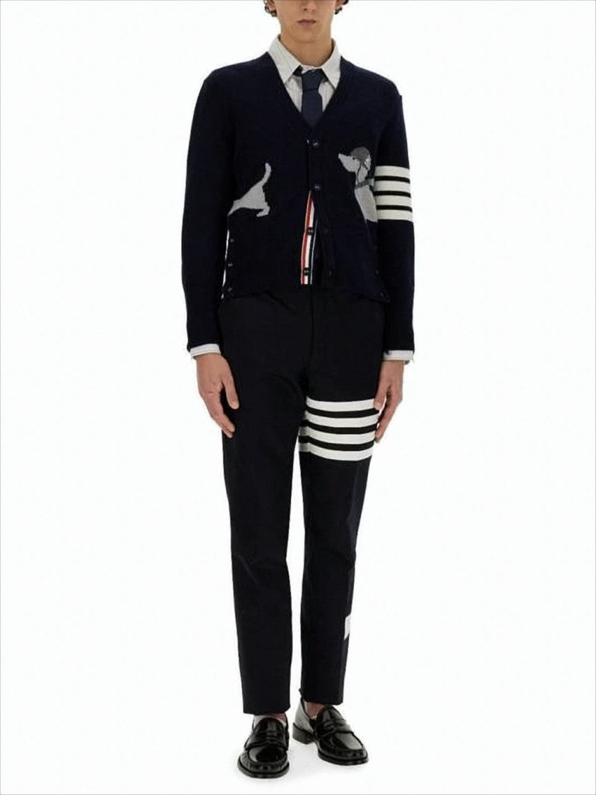 Thom Browne Tailored V-Neck Cardigan With Dog Motifs And Bold Stripes