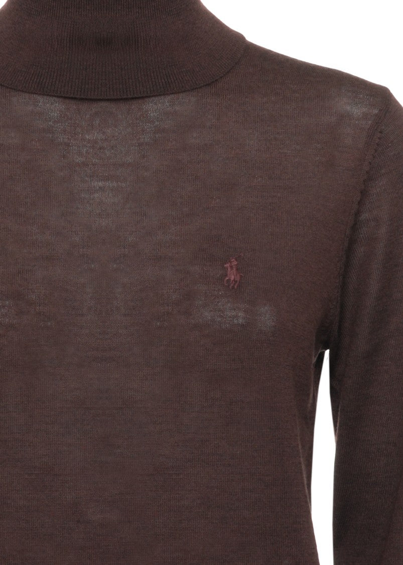 Polo Ralph Lauren Brown Fitted High Neck Wool Sweater
