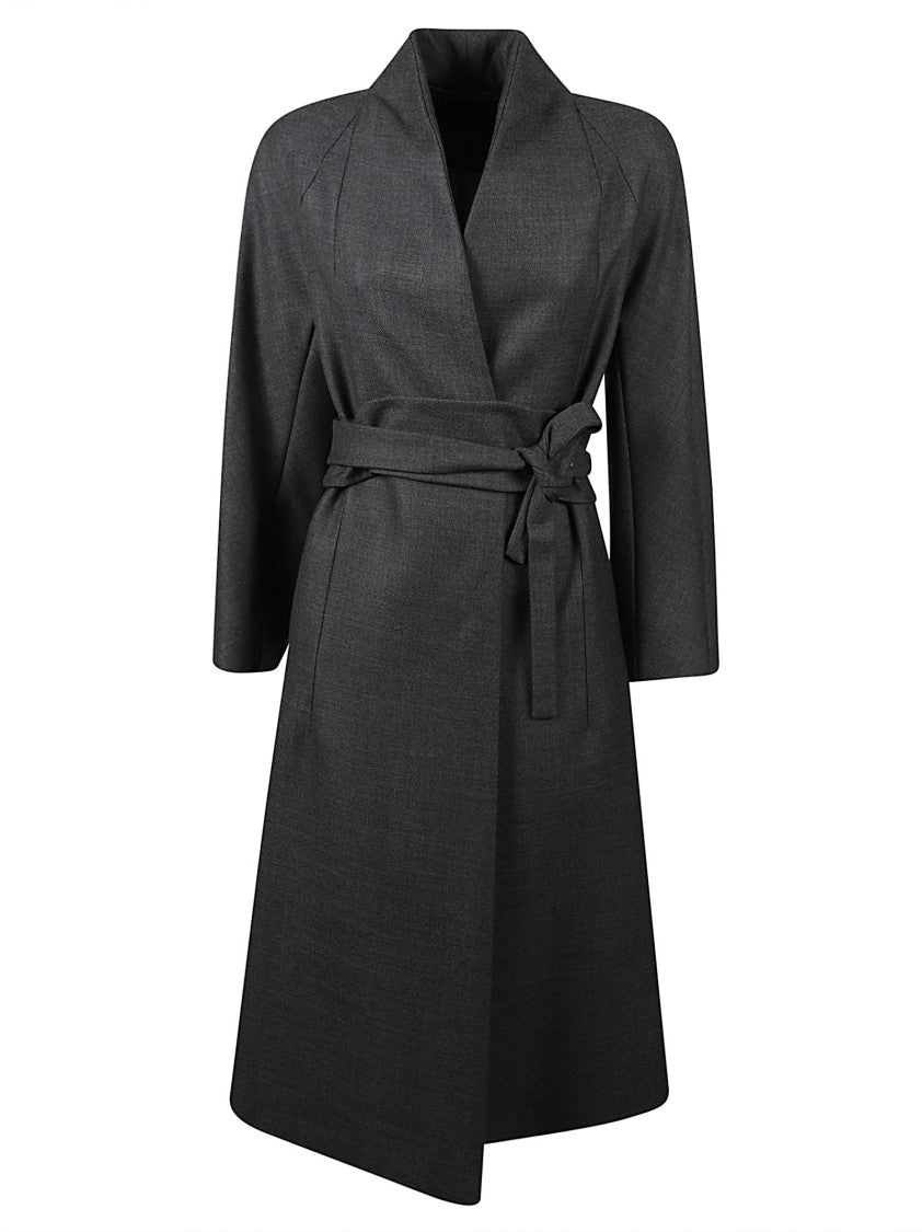 Max Mara Knee-Length Tailored Coat With Self-Tie Belt And Structured Collar