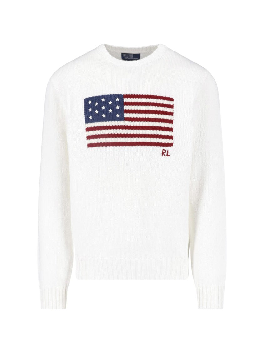 Polo Ralph Lauren White Cotton The Iconic Flag Sweater