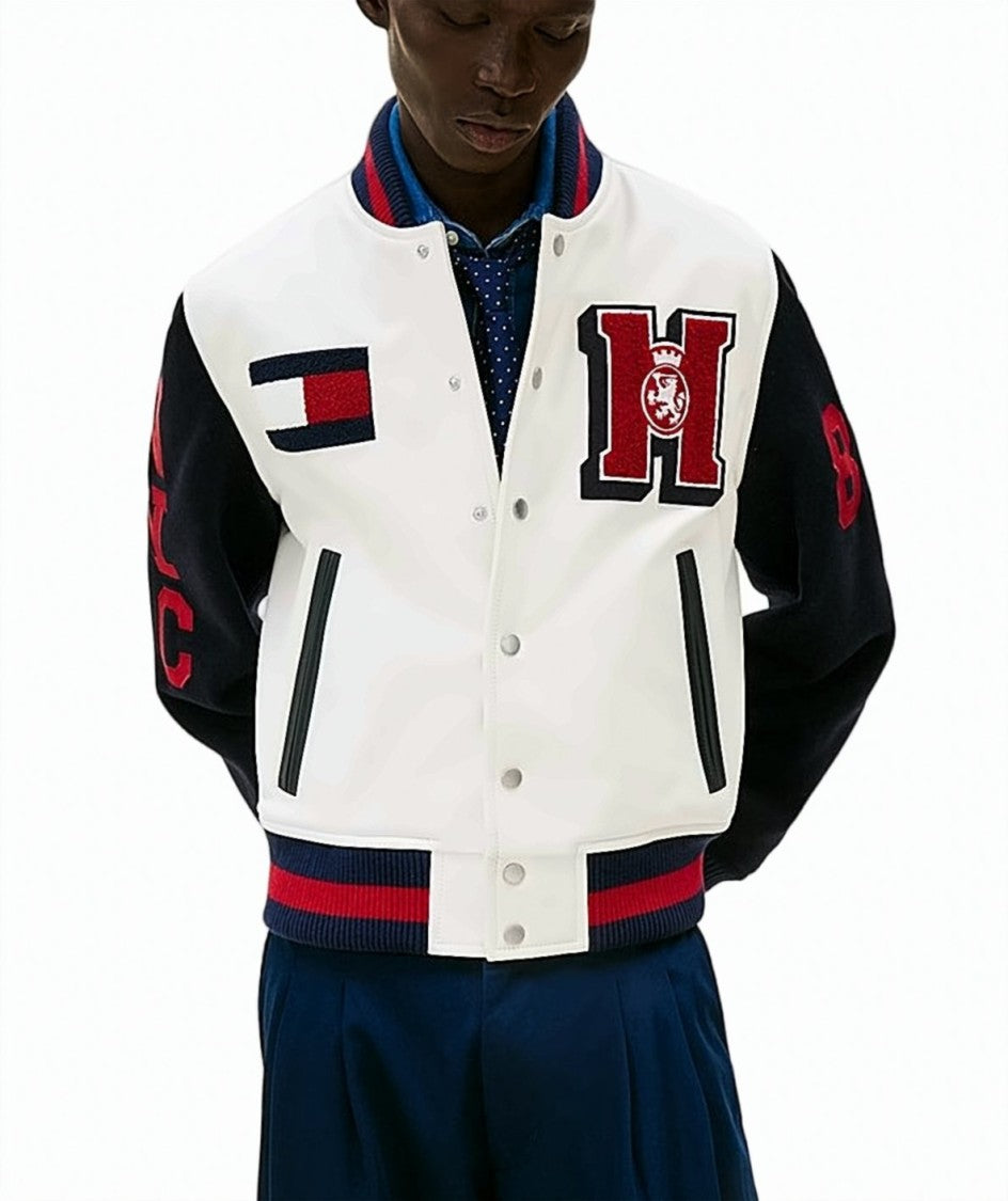 Tommy Hilfiger Leather Wool College Bomber Jacket