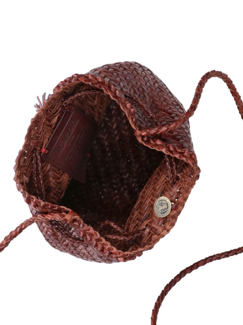 Dragon Diffusion Brown Pom Pon Doppio Salto Woven Leather Bucket Bag