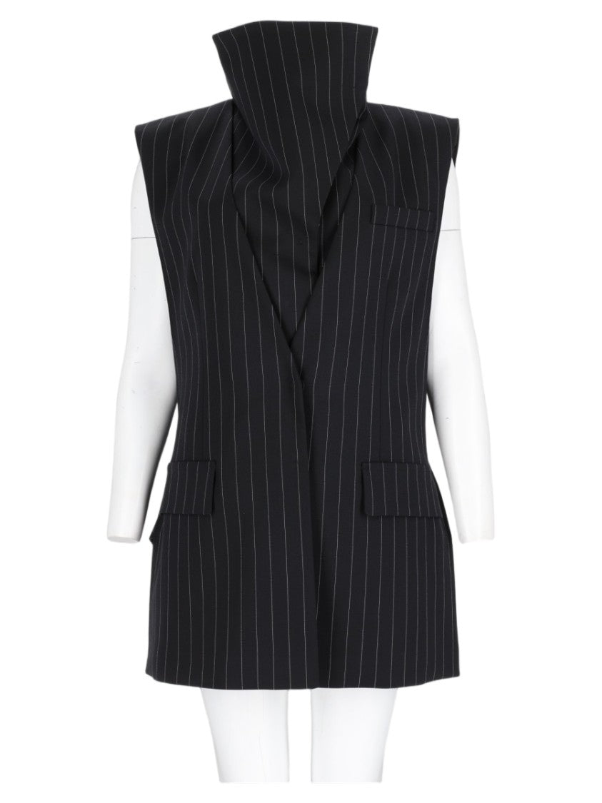 Sportmax Black Pinstripe Tailored Sleeveless Tank Top
