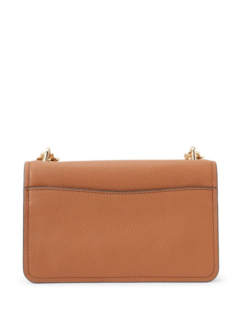 Michael Kors Structured Brown Leather Shoulder Bag With Gold-Tone Chain Strap