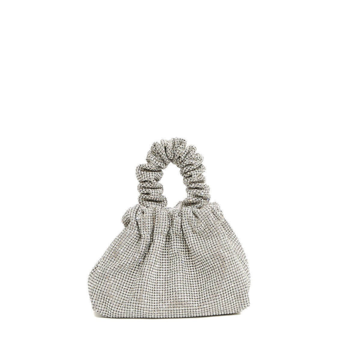 Twentyfourhaitch Gathered Handle Silver Handbag With Embellishments
