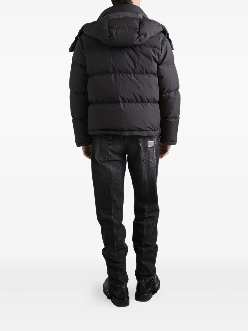 Dolce & Gabbana Black Boxy Cropped Padded Hooded Jacket