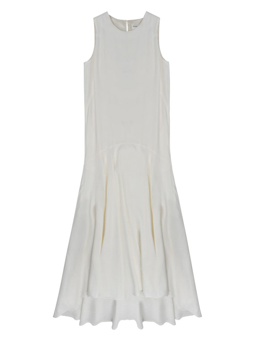 P.A.R.O.S.H. Sleeveless Midi Dress With Ruffled Hem And Keyhole Detail