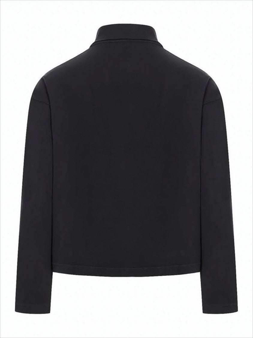 Ami Cropped Long-Sleeved Polo Shirt With Classic Collar And Tonal Embroidery