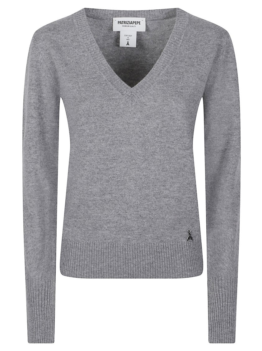 Patrizia Pepe Finely Knit V-Neck Cashmere Sweater