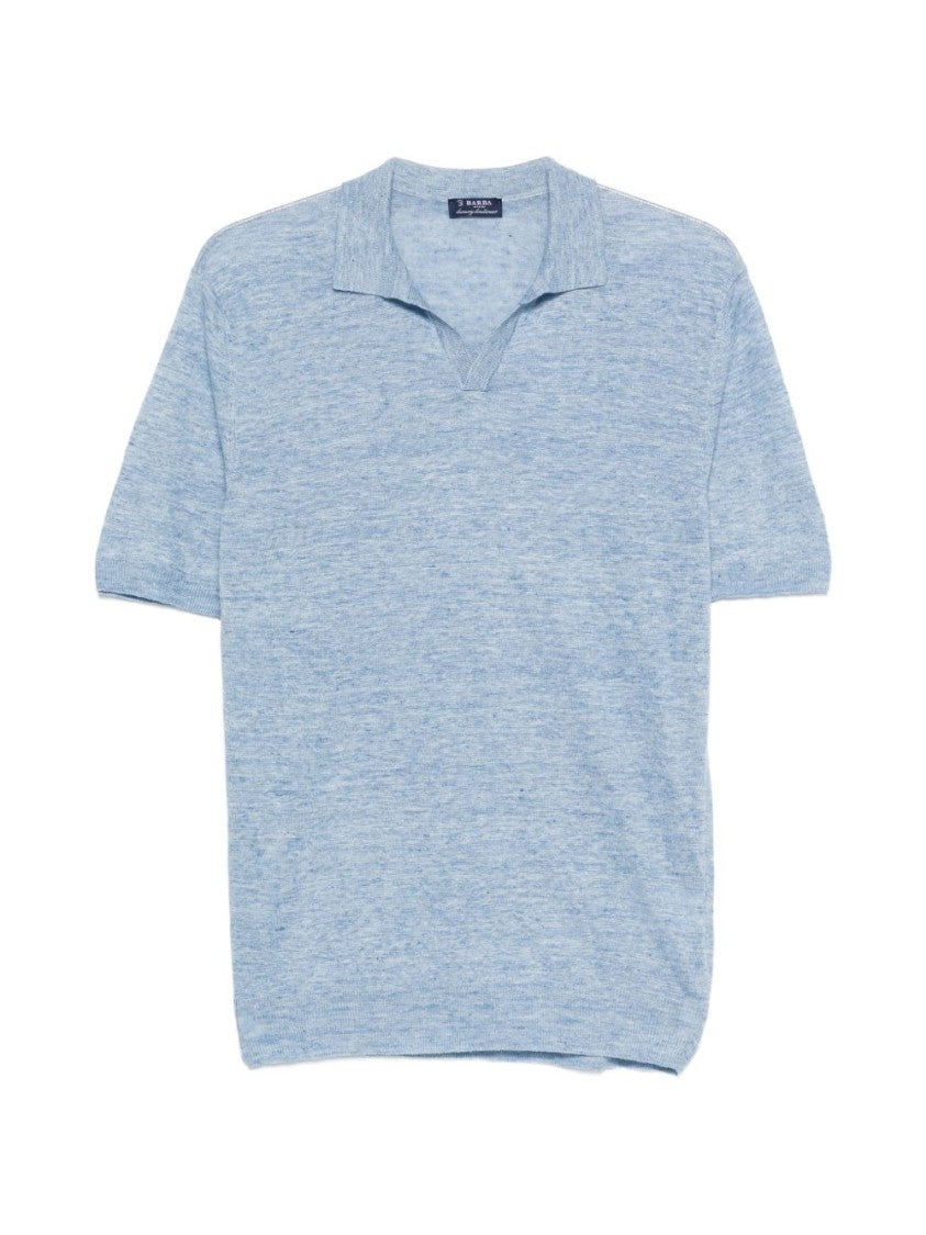 Barba Short-Sleeved V-Neck Top With Heathered Texture