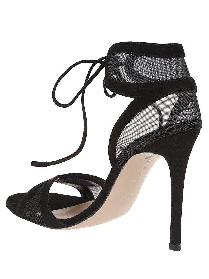 Gianvito Rossi Suede And Transparent Mesh Stiletto Sandal