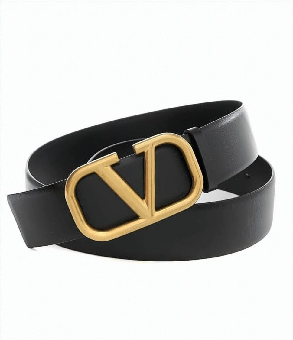 Valentino Garavani Leather Belt With Distinctive Gold-Tone Buckle