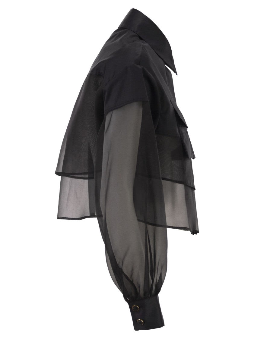 Elisabetta Franchi Cropped Cotton Shirt With Silk Organza Inserts