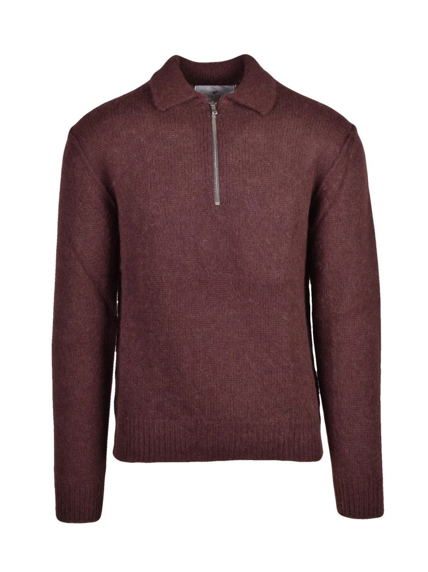 Seven Gauge Brown Alpaca-Blend Half-Zip Knit Polo Shirt