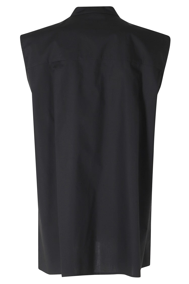 Solotre Black Button-Down Pocket Cotton Sleeveless Shirt