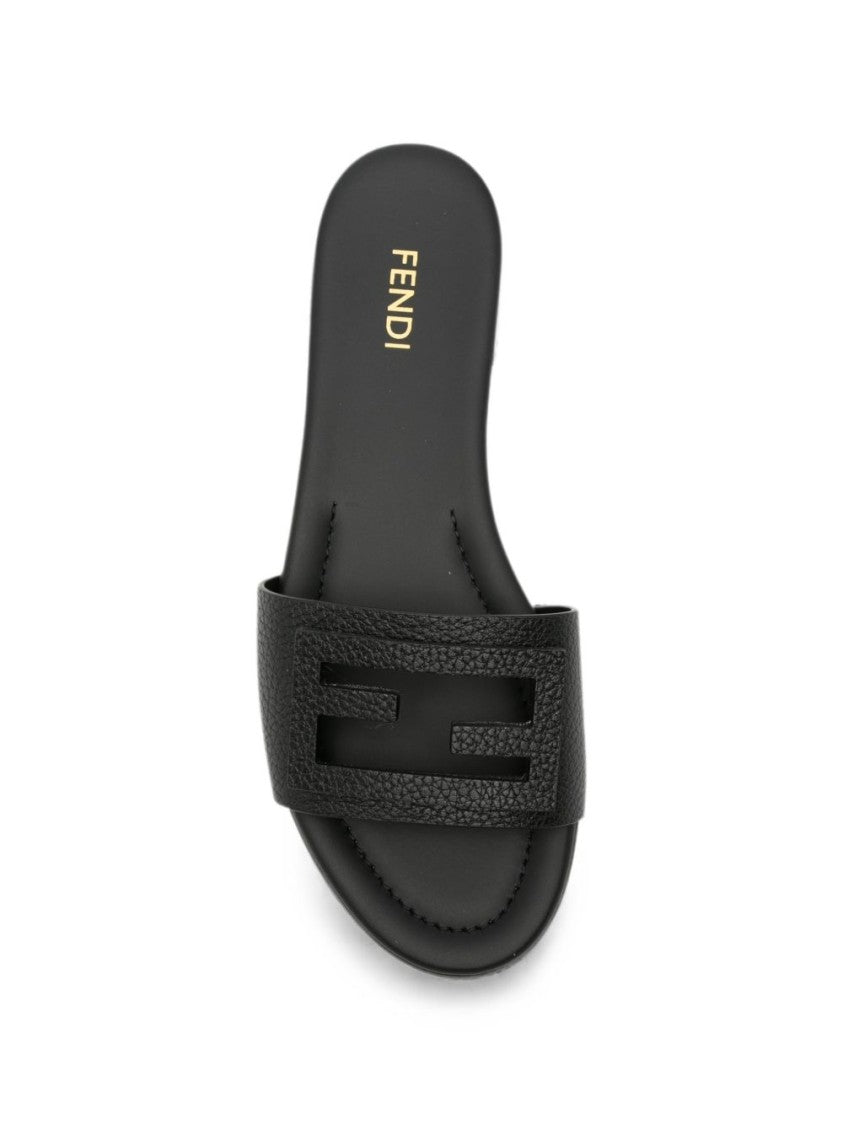 Fendi Black Minimalist Leather Flat Shoes