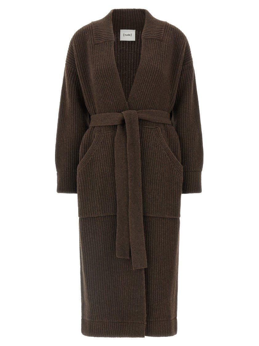 Nude Dressing Gown Style Brown Wool Coat