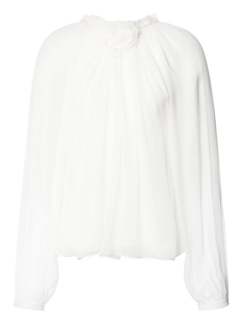 Alberta Ferretti Sheer Silk Blouse With Floral Embellishment