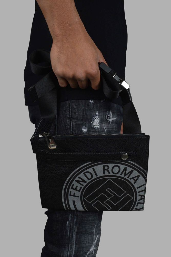 Fendi Rectangular Grained Calf Leather Clutch