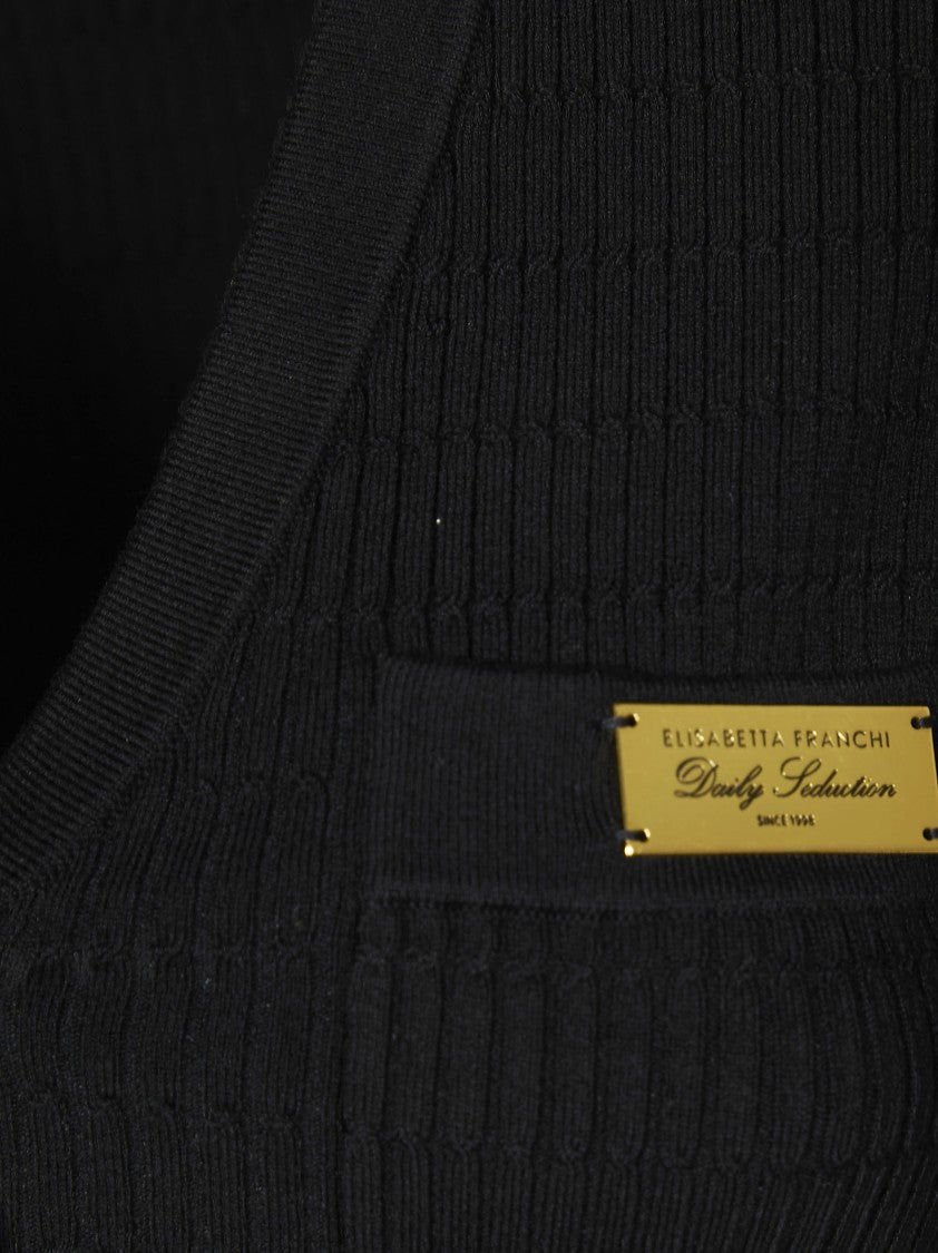 Elisabetta Franchi Fitted Ribbed Deep V Shirt