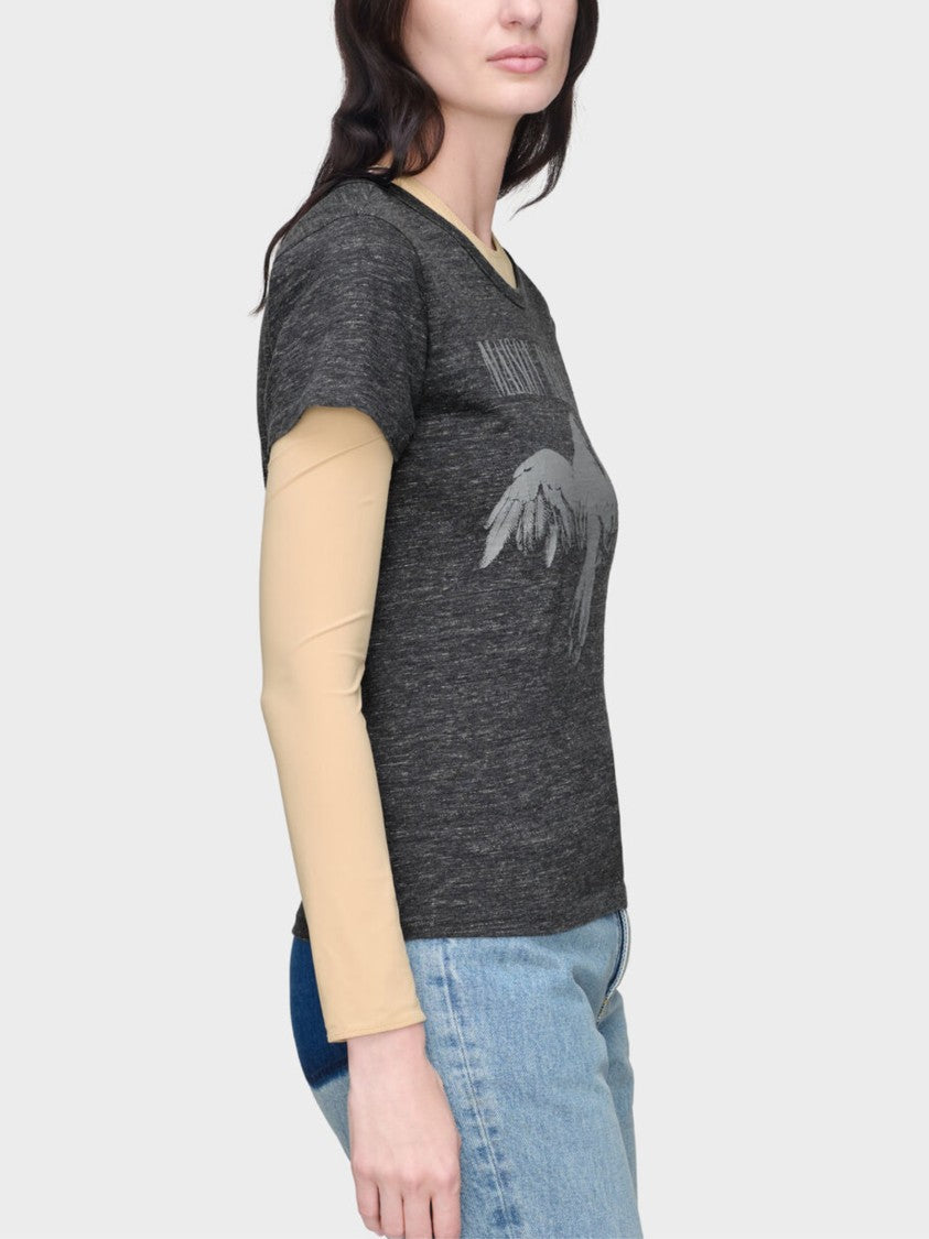 Maison Margiela Dark Grey Heathered Graphic Print Cotton T-Shirt