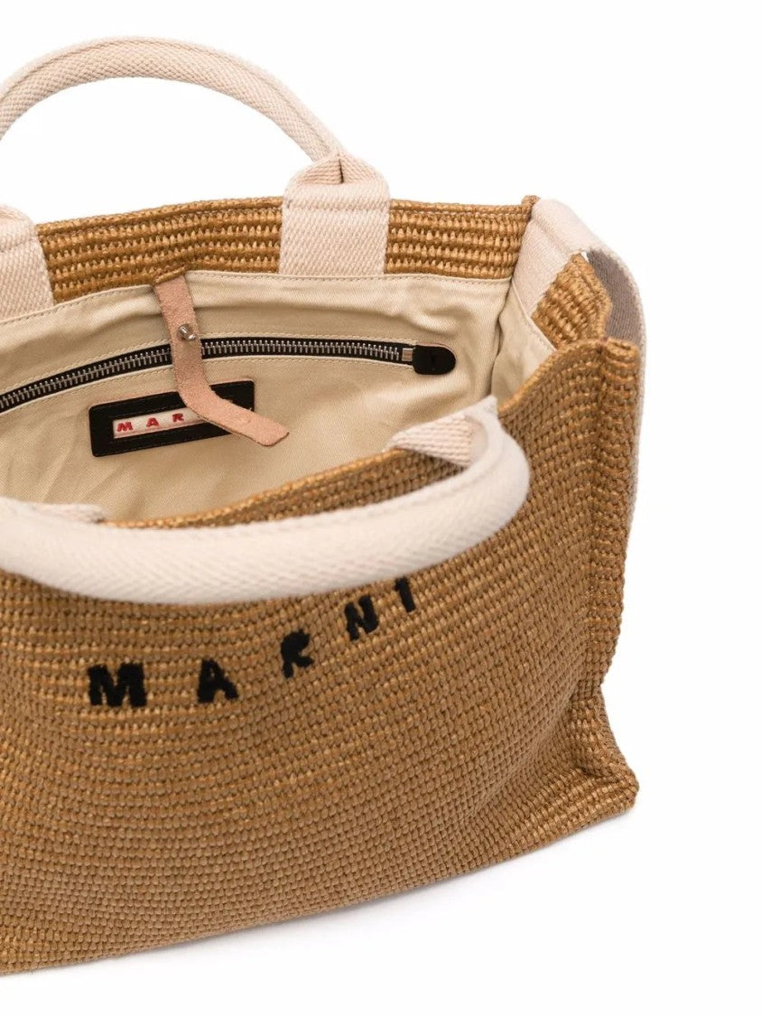 Marni Logo-Lettering Raffia Tote Bag