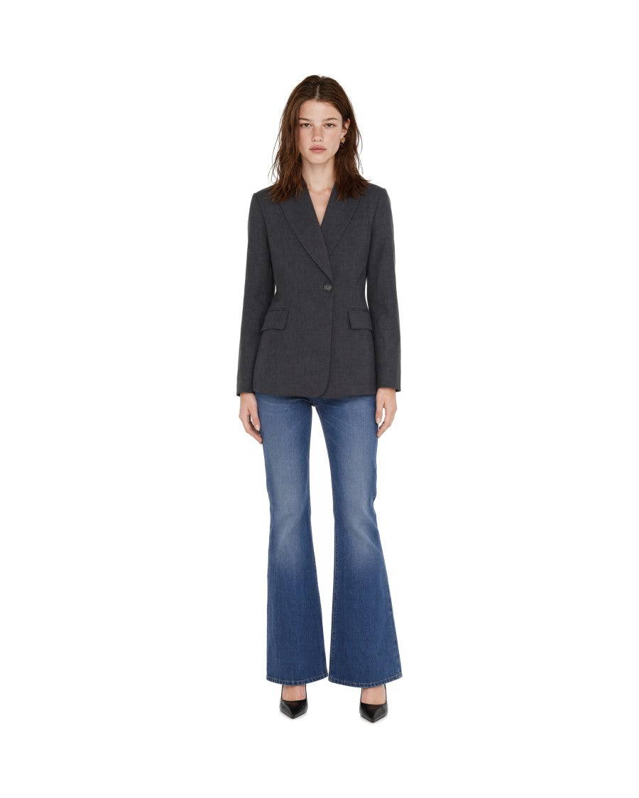 Liu Jo Tailored Grey Single-Breasted Blazer With Lance Lapel And Blue Striped Lining