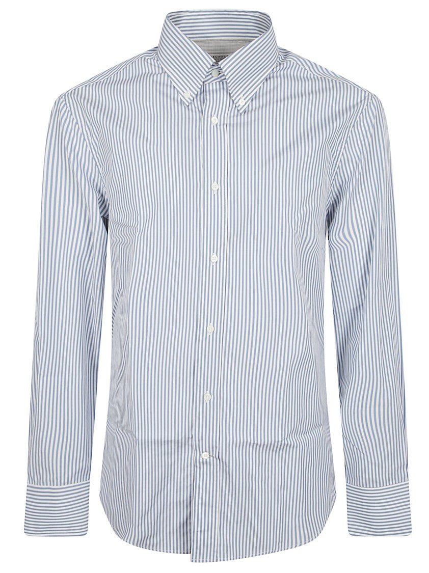 Brunello Cucinelli Azure Striped Button-Down Shirt With Long Sleeves