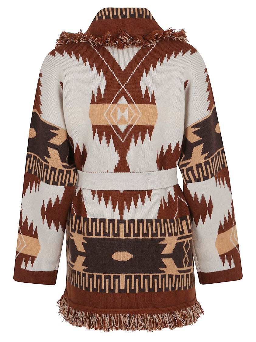 Alanui Jacquard Knit Cardigan With Two-Tone Belt