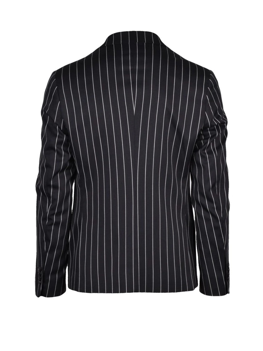 Daniele Alessandrini Black Double-Breasted Pinstripe Viscose-Blend Suit