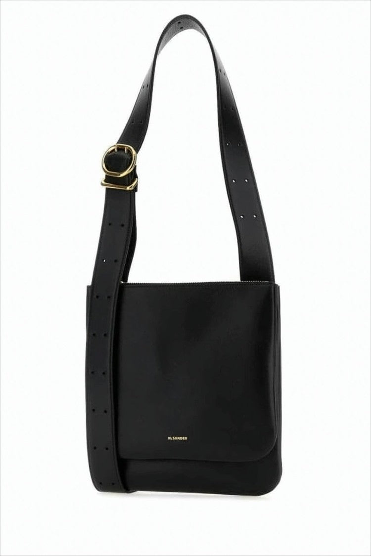 Jil Sander Structured Black Cowhide Leather Shoulder Bag