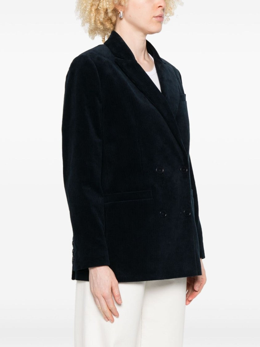 A.P.C. Midnight Blue Cotton Blazer With Double-Breasted Design