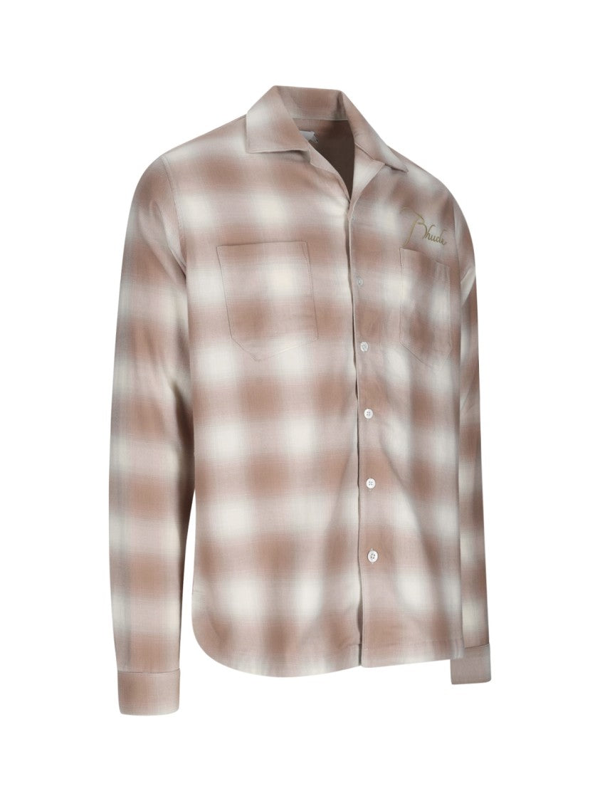 Rhude Brown Cotton Checked Shirt