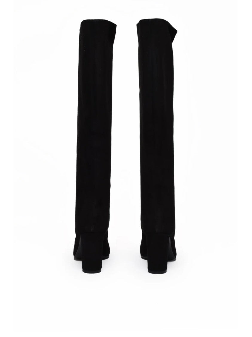 Via Roma 15 Black Pointed Toe Suede Mid-Calf Boots