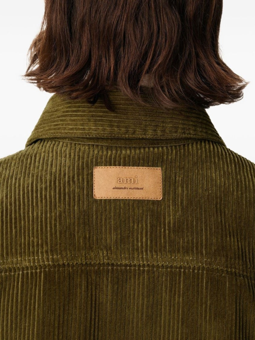 Ami Paris Olive Green Corduroy Shirt