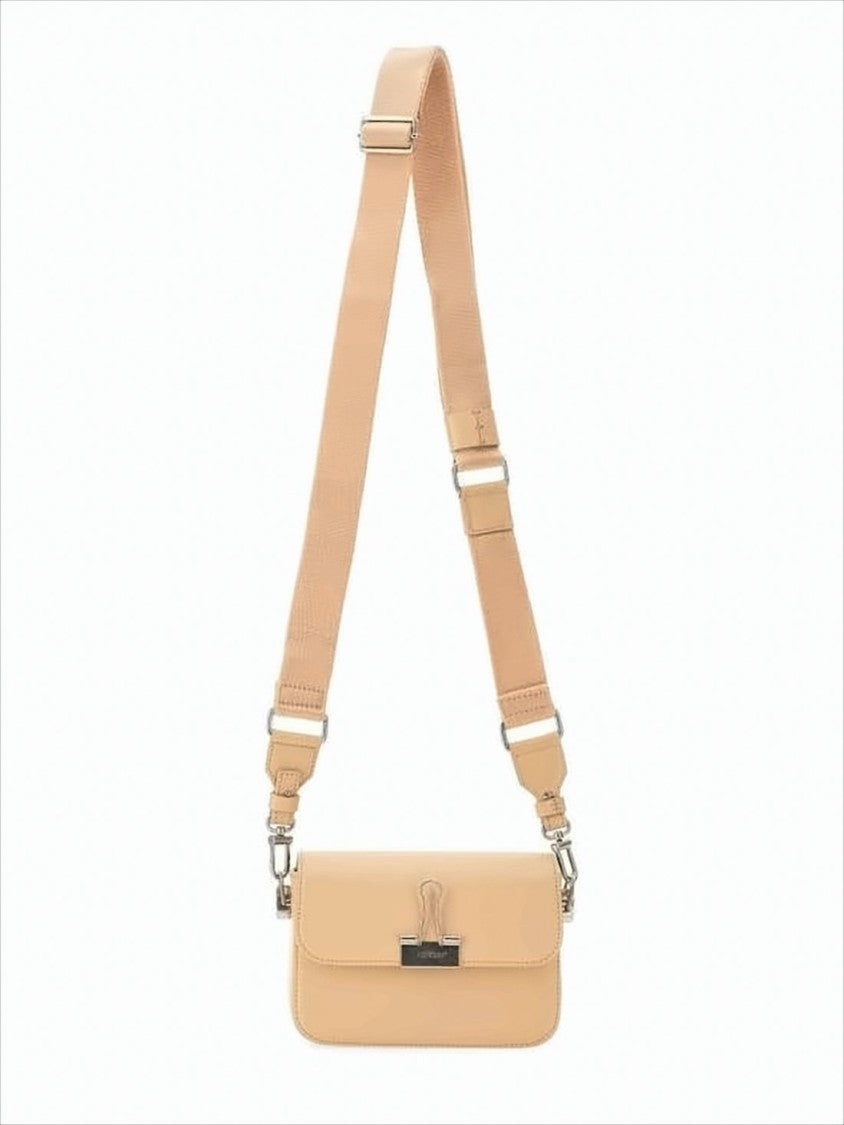 Off-White Rectangular Light Beige Shoulder Bag With Silver-Tone Closure