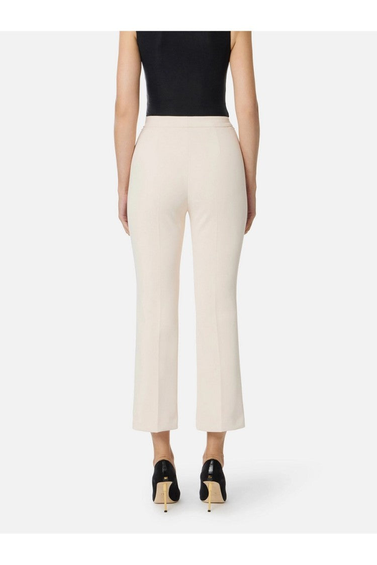 Elisabetta Franchi Ivory Polyester-Elastane Cropped Flare Trousers