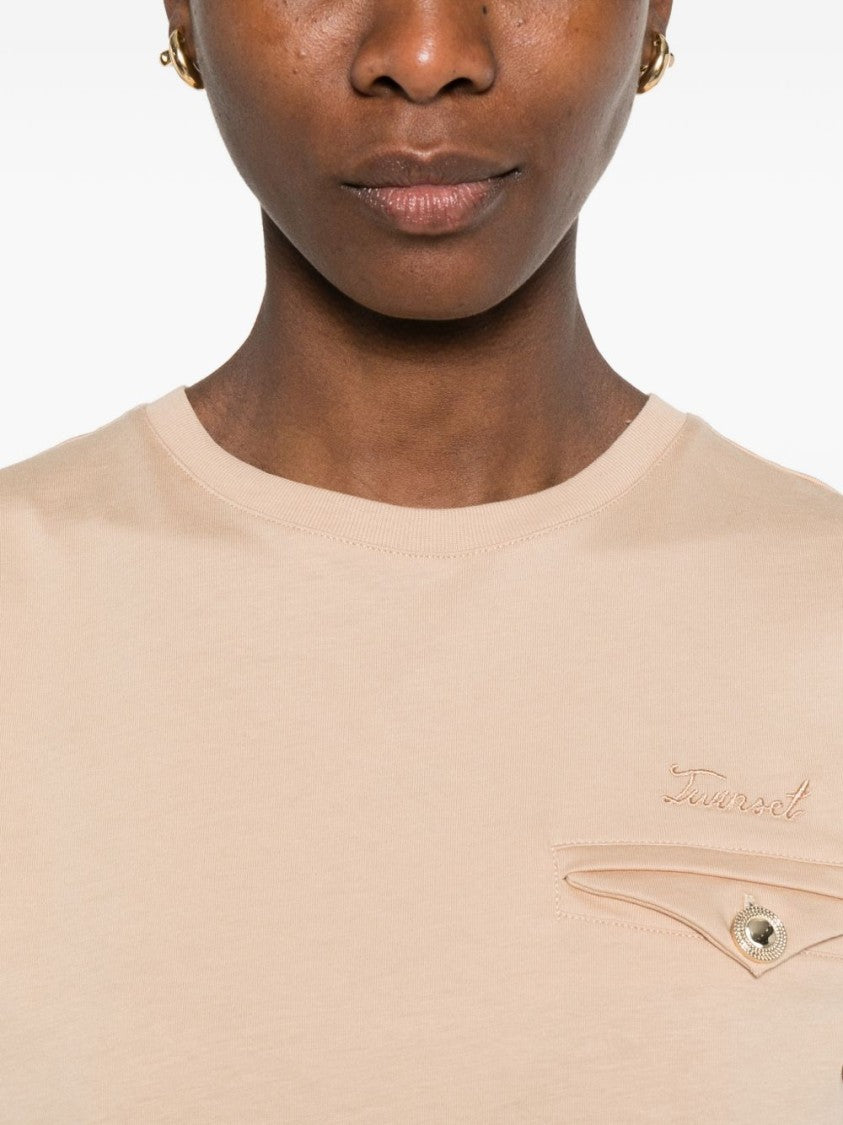 Twin-Set Beige Embroidered Chest Pocket T-Shirt