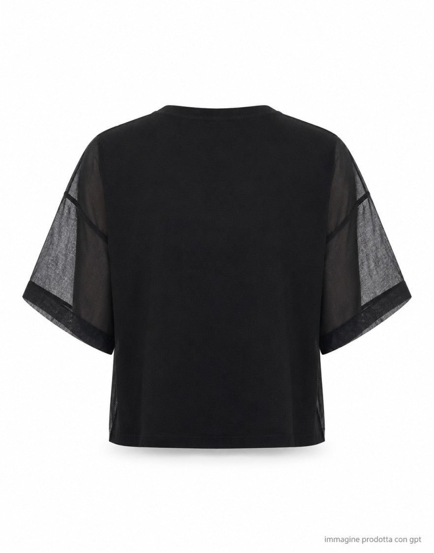 Laboratorio Black Relaxed Fit Cotton Crew Neck Top