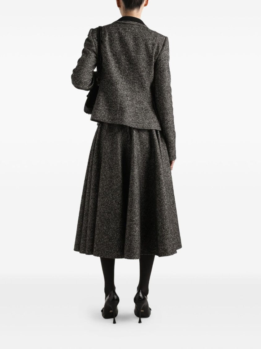 Dolce & Gabbana Flared Polka Dot Midi Skirt In Textured Wool Blend