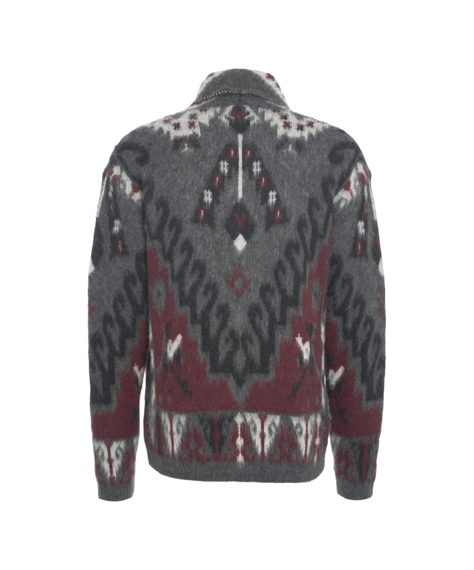 Amaranto Shawl Collar Cardigan With Geometric Pattern And Button Closure