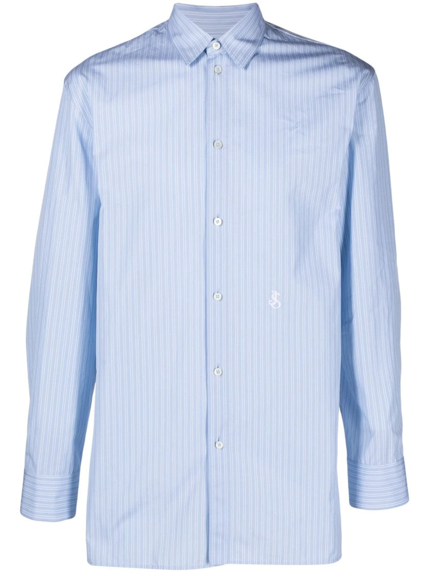 Jil Sander Blue/White Striped Cotton Logo Shirt