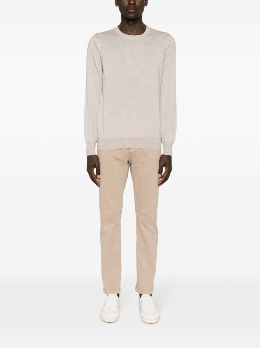 Brunello Cucinelli Beige Ribbed Finishes Wool-Cashmere Sweater