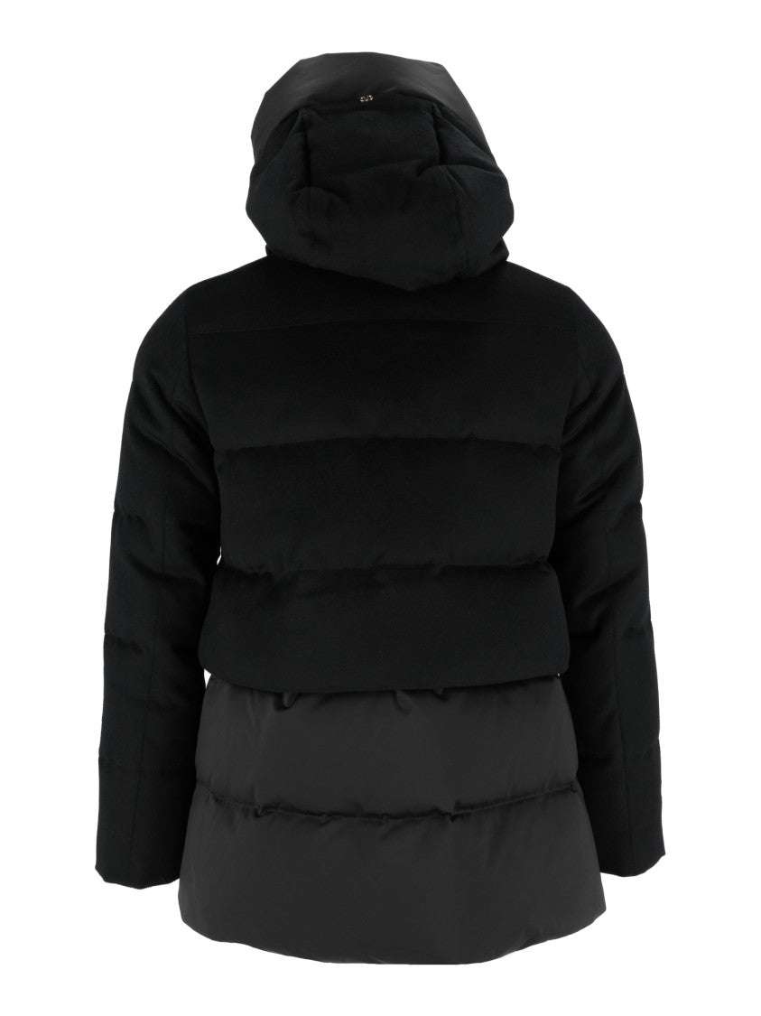 Duno Padded Quilted Down Coat With High Collar And Dual Fabric Textures