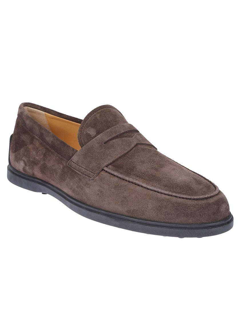 Tod's Dark Brown Suede Moccasin With Rubber Sole