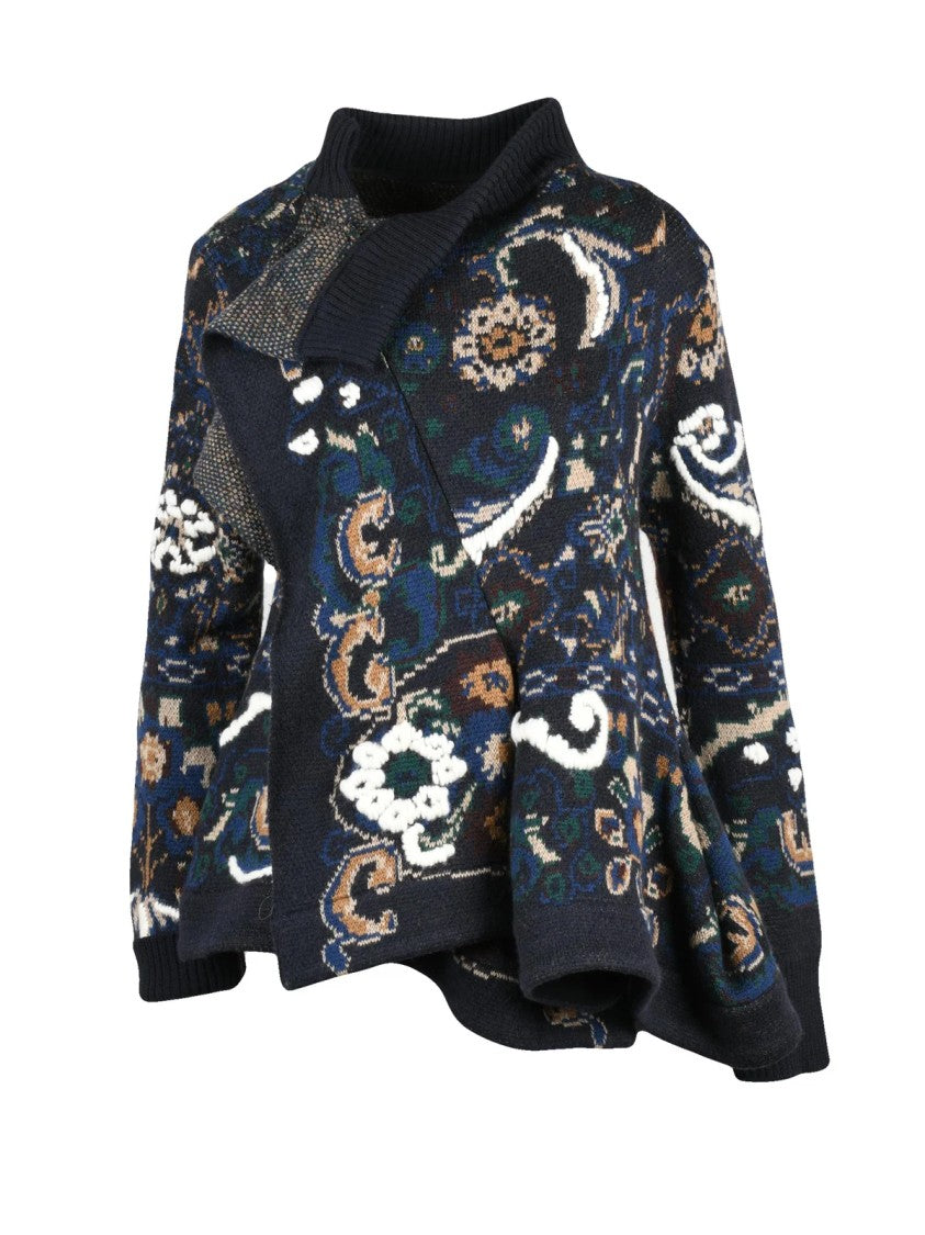 Sacai Multicolor Asymmetrical Hemline Wool Zip Cardigan